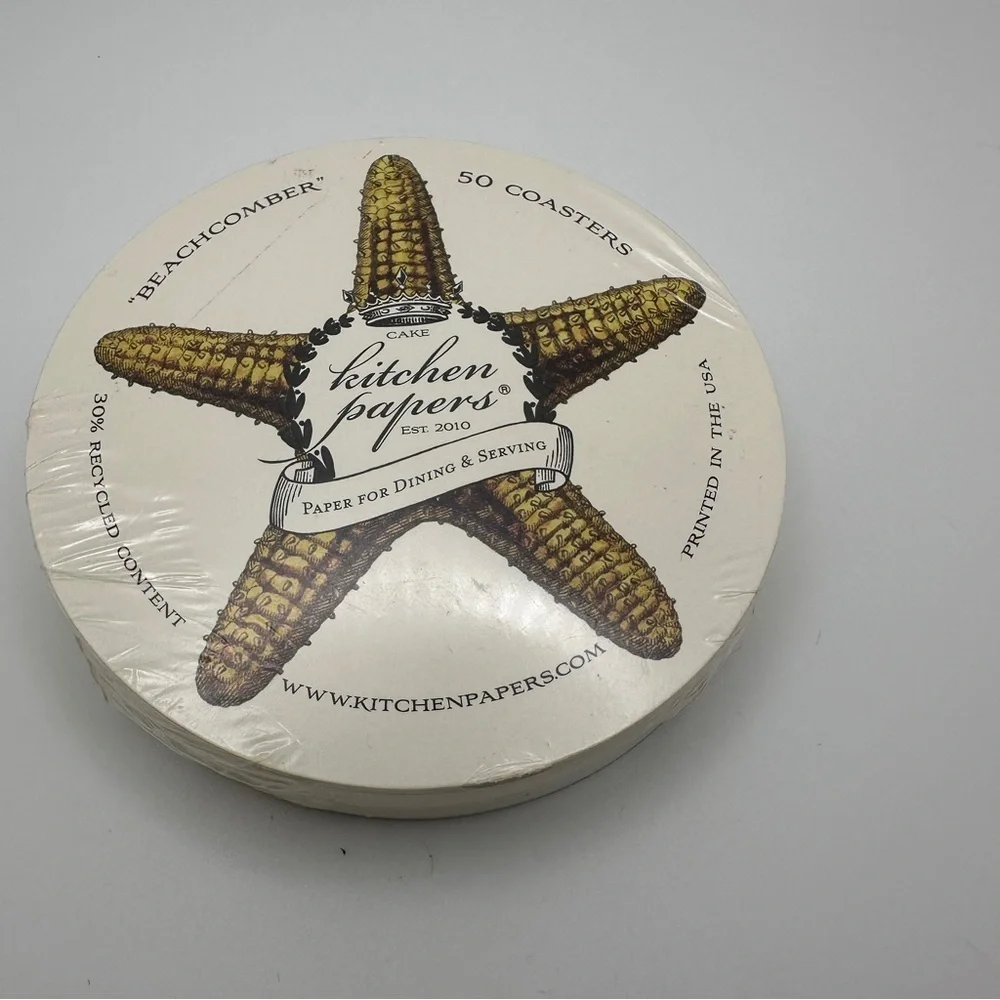 Cake Kitchen Papers Starfish Coasters - Cream Nautical Beach Surf Beachcomber